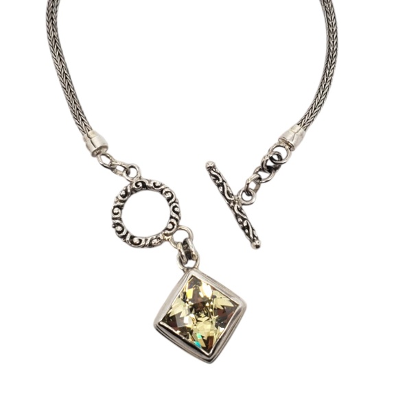 Sarda Sterling Silver Yellow Stone Braided Toggle Bracelet #20849 - Picture 2 of 8